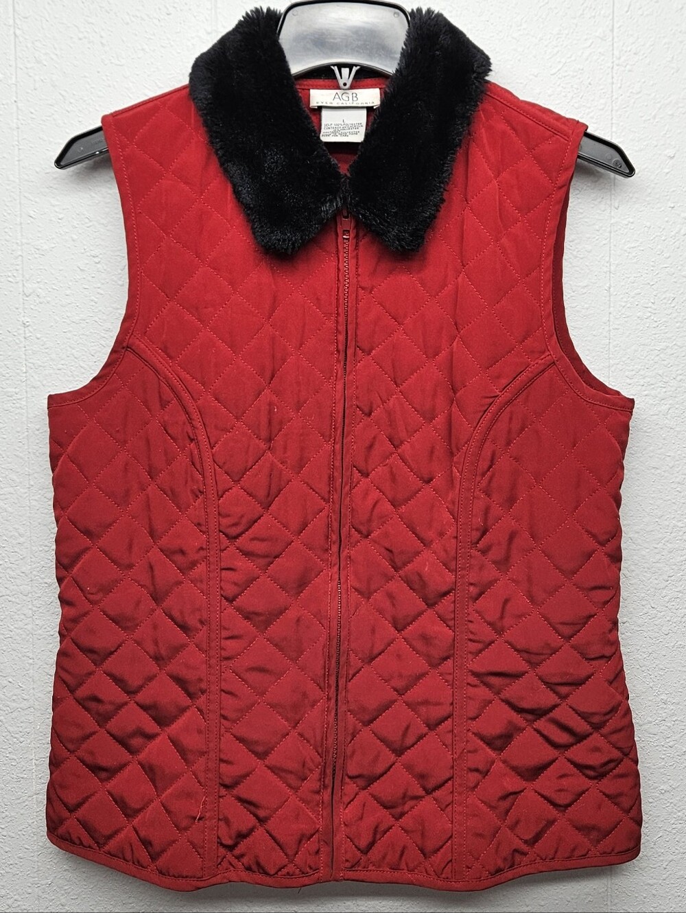 AGB Byer California Quilted Faux Fur Vest Womens L Glam Going Out Tweed Winter